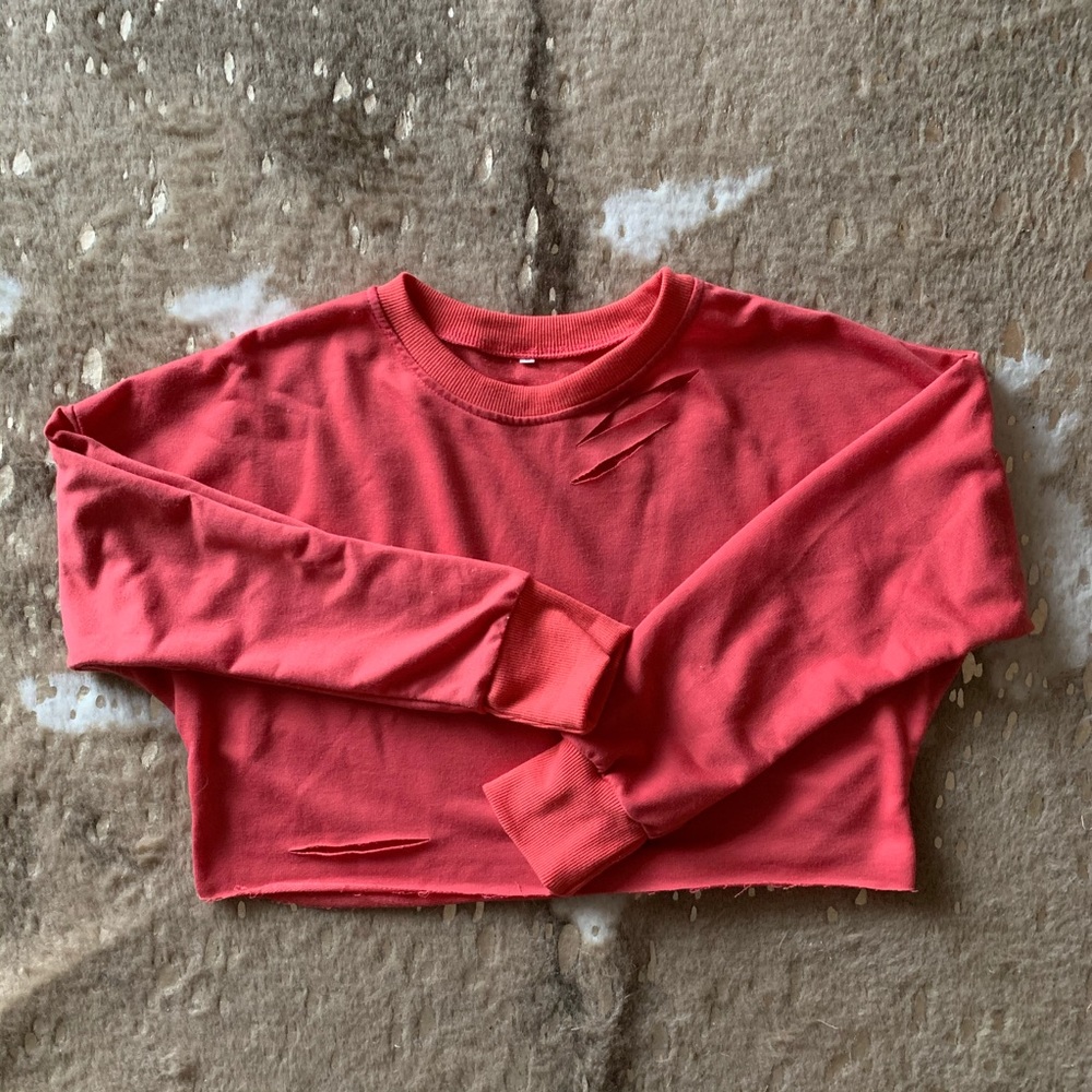 ZAFUL cropped distressed crewneck long sleeve